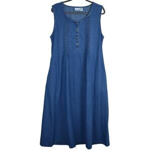 Vermont Country Store Blue Denim Jean Pintuck Jumper Dress Size Medium Cottage